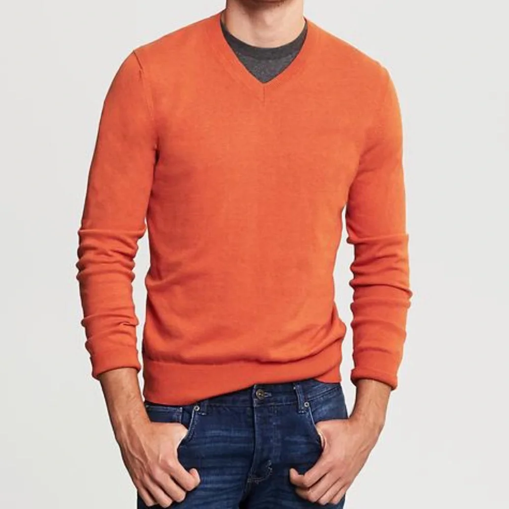 Lands' End Men's Orange Classic 100% Supima Cotton V-Neck Sweater Size M (38-40)